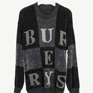 Burberry Vintage Black Chenille Checkered-Logo Sweater
